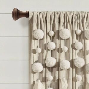 Boho Pom Pom Tassel Linen Window Curtain Panel - Lush Décor 52"×84" Dark Linen